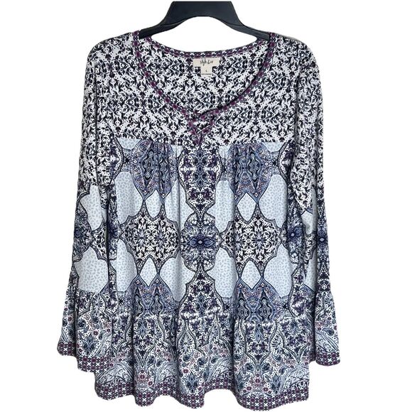 Style & Co Paisley Boho Top Sz Large Long Sleeves Bottom And Sleeve Ruffle - Picture 2 of 8